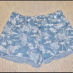Kids tropical print blue denim shorts